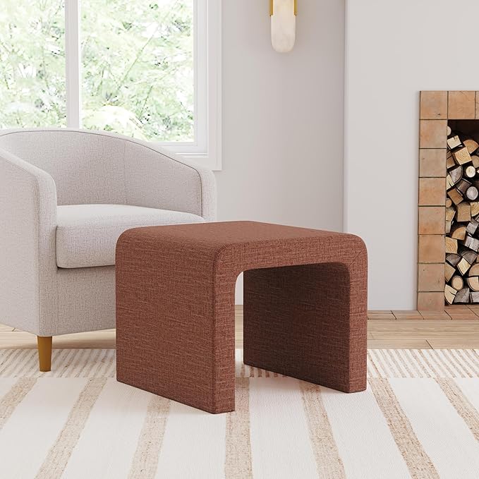 Modern Channel Rust Chenille Foot Stools Ottoman Home Décor, Soft Ottoman Foot Rest Chair for Bedroom and Living Room, Vanity Chair and Stool in Dressing Area, and Lounge (Rust Chenille)-Ruum Studio Home