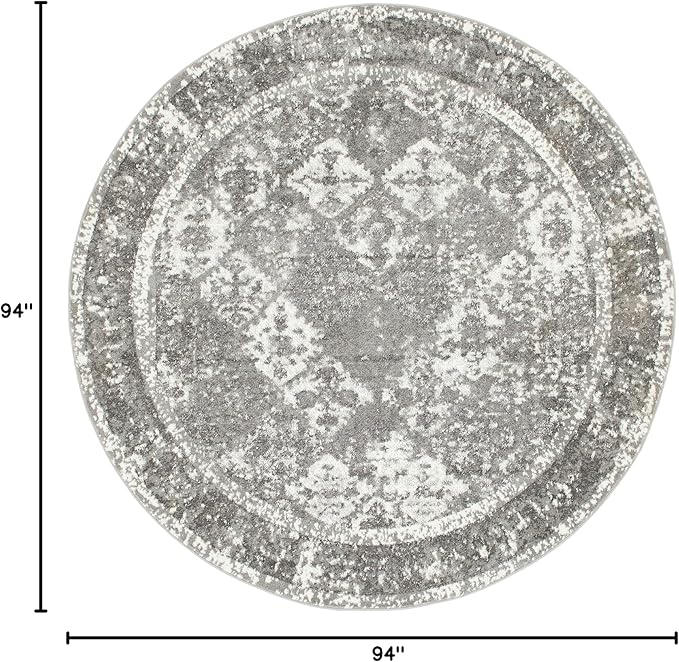Unique Loom Rosso Collection Vintage, Traditional, Bohemian, Geometric, Distressed, Southwestern Area Rug, 8' 0" x 8' 0", Gray/Ivory-Ruum Studio Home