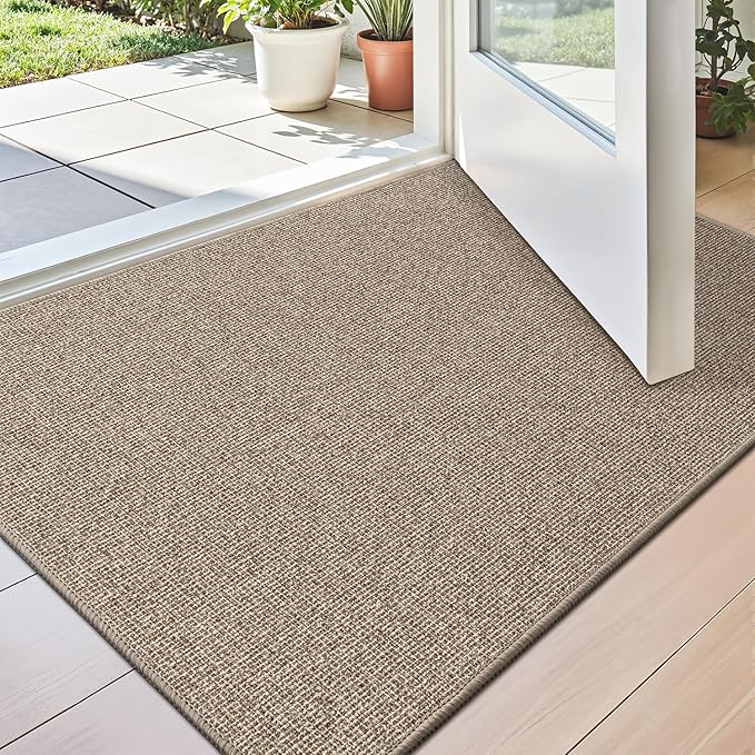 LUMI Indoor Door Mat 32"x47", Ultra Thin Low Profile Non-Slip Doormat for Home Entrance, Absorbent & Stain-Resistant Welcome Mats, Washable Entryway Mat for Front Door, Patio, Porch, Khaki-Ruum Studio Home