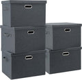 Large 17" 36 Quart Collapsible Stackable Storage Bins with Lids, 5 Packs Dark Gray Foldable Fabric Closet Storage Boxes with Lids Heavy-duty Linen Cube Baskets(17 x 12 x 11)-Ruum Studio Home