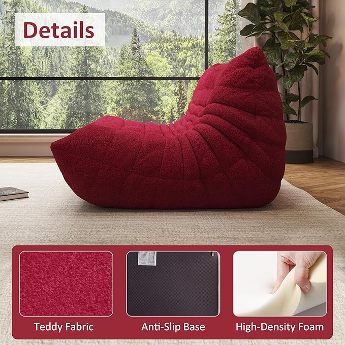 Bean Bag Chair, Oversized Loveseat Fireside Chair for Adults, 2 Seater with Memory Foam Filled, Lazy Sofa Lounge Floor Sofa for Living Room, Bedroom, Office, No Assembly Required. (Burgundy)-Ruum Studio Home
