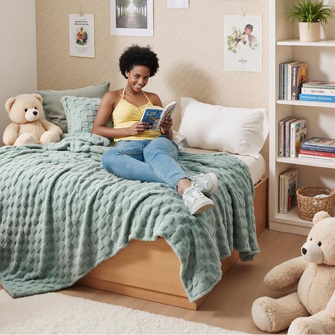 Bedsure GentleSoft Sage Green Throw Blanket for Couch - Checkered Fleece Blankets Gifts for Women Men Girls, Cute Soft Cozy Throw for Bedroom Home Decor Gifts, 50x60 Inches-Ruum Studio Home