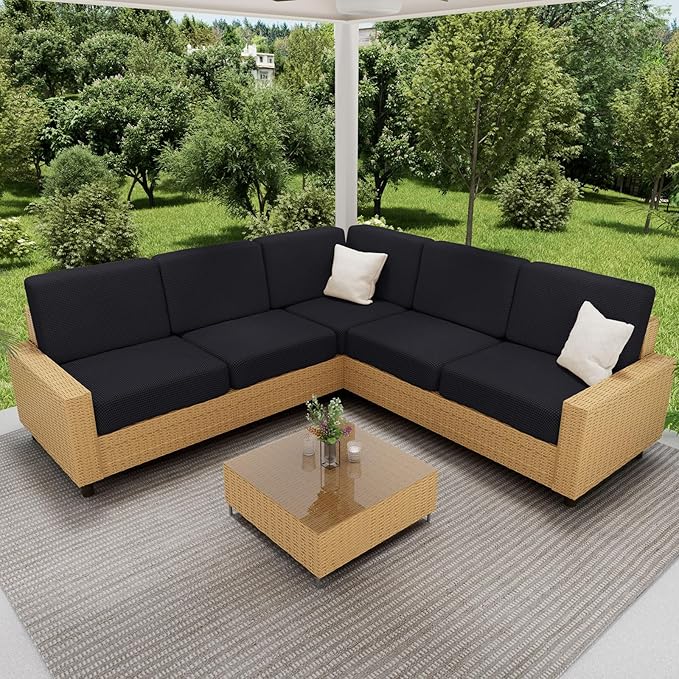 hyha Waterproof Couch Cushion Covers for Pets, Non Slip Sofa Seat Cover for Dogs Washable, Soft Thick Stretch Jacquard Fabric, Sofa Slipcovers with Elastic Bottom (1 Chaise+2 Seater, Black)-Ruum Studio Home