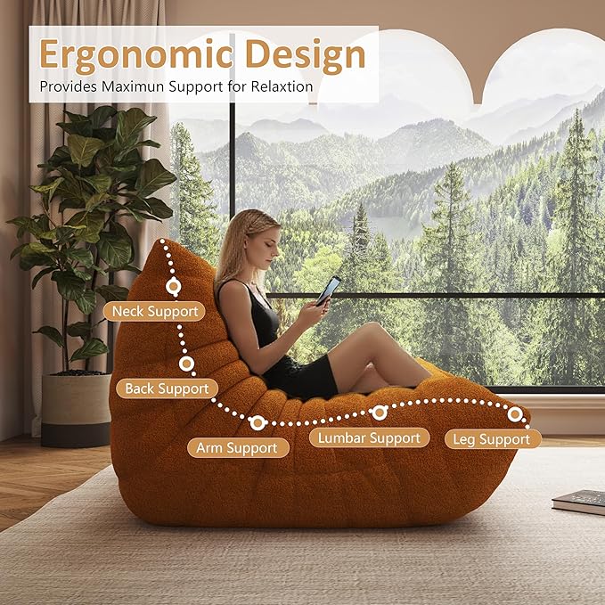 Bean Bag Chair, Oversized Bean Bag Chair for Living Room, Fireside Chair for Adults with Memory Foam Filled, Big Accent Lounge Floor Sofa for Reading, Relax, No Assembly Required. (Yellow 3-Seater)-Ruum Studio Home