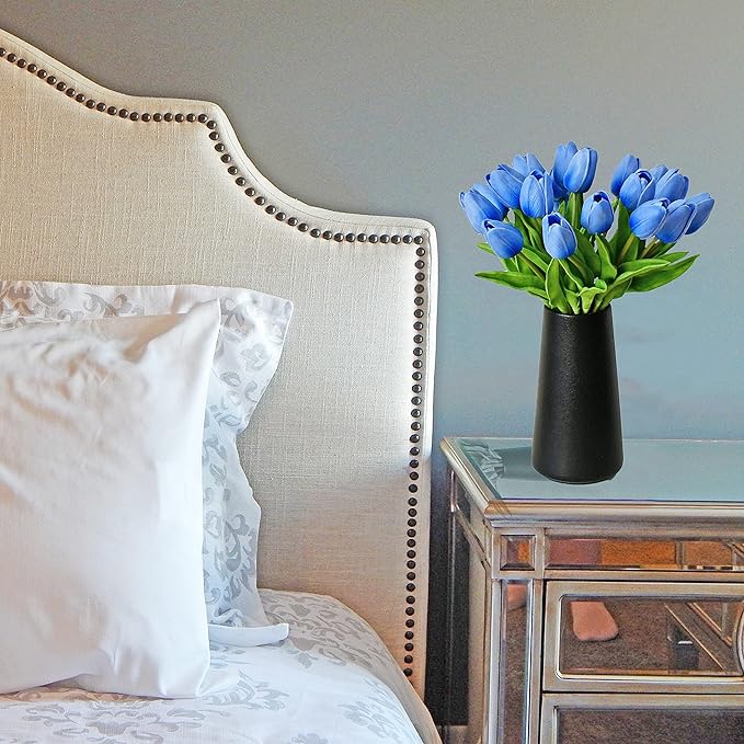Mandy's Artificial Tulips 20 Stems Light Blue PU Faux Flowers for Wedding Home Decor 13.5 Inch-Ruum Studio Home