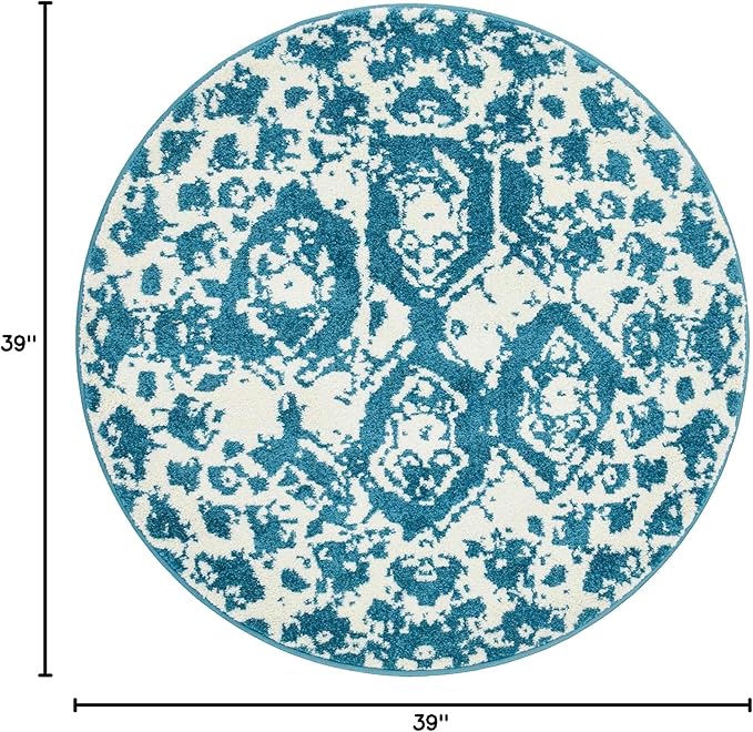 Unique Loom Rosso Collection Vintage Traditional Distressed Blue Round Rug (3' 3 x 3' 3)-Ruum Studio Home