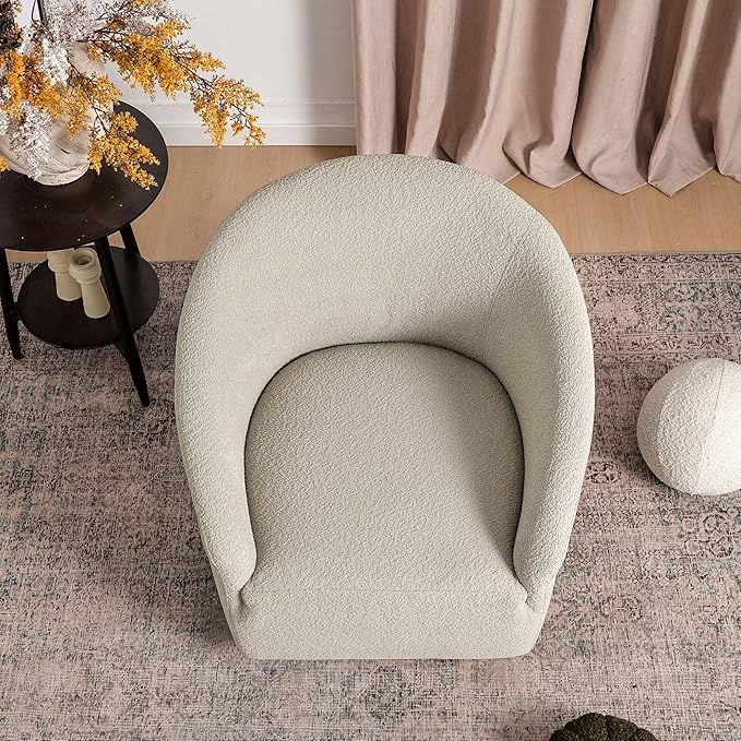 KINWELL 32" Wide Modern Boucle Swivel Barrel Chair, No Assembly Round Upholstered Swivel Accent Armchair for Living Room, Bedroom, Office (Oatmeal)-Ruum Studio Home