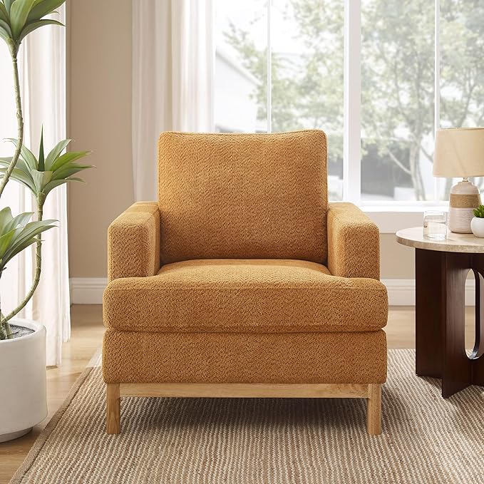 Oversized Accent Chair, Mid Century Modern Upholstered Armchair for Living Room, Comfy Chair for Bedroom Reading Chair, Single Sofa for Small Space with Rubberwood Base-Ruum Studio Home