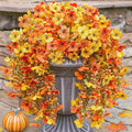 INSPRING Artificial Fall Flowers for Outdoors Decoration, 2Pcs Fake Fall Light Orange & Yellow Hanging Flowers, Faux Autumn Decor for Porch Patio Balcony Planter, Realistic Arrangement-Ruum Studio Home