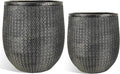 Worth Garden Large Round Planters Set of 2 (14.5"x17.5" & 12" x15“) - Lightweight Magnesium Oxide Cement Plant Pot with Texture - Concrete Look with Drainage Hole – Indoor & Outdoor Use - Black Gold-Ruum Studio Home