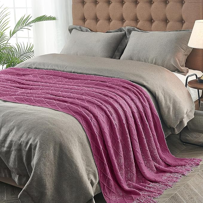 inhand Knitted Throw Blanket for Couch and Bed, Soft Living Room Home Decor Knitted Blanket with Tassel, Outdoor Lightweight Breathable Summer Blanket, Farmhouse Warm Woven Decorative, 50"x60"-Ruum Studio Home