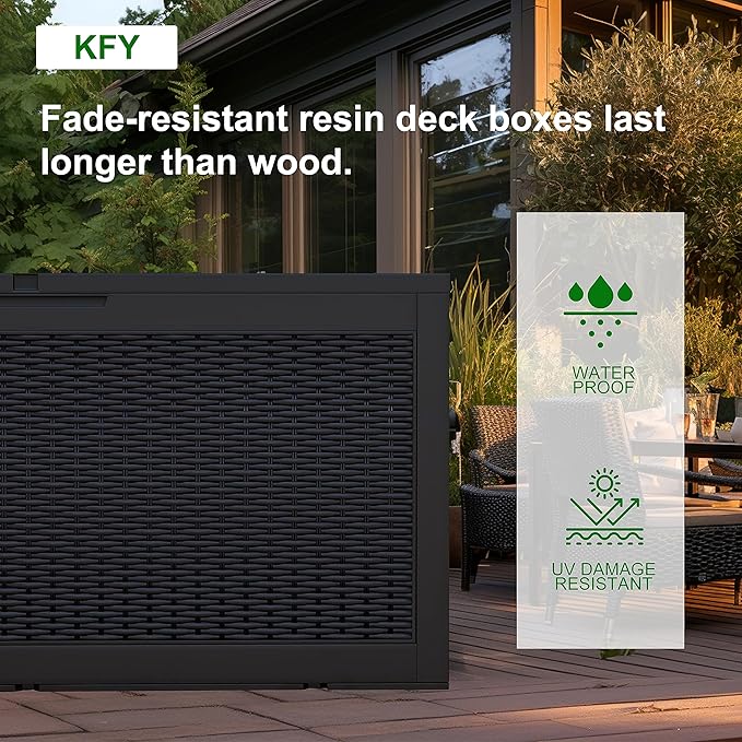 100 Gallon Outdoor Storage Box,Waterproof Lockable Resin Deck Box,Storage Container with Reinforced Support for Patio Cushions, Furniture Supplies, Garden Tools, UV-Resistant Outdoor Chest (Black)-Ruum Studio Home