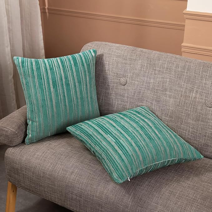 Yeiotsy Decorative Pillow Covers Teal, Pack of 2, Modern Striped Throw Pillow Cases Geometric Cushion Covers (Teal, 18 X 18 Inches)-Ruum Studio Home