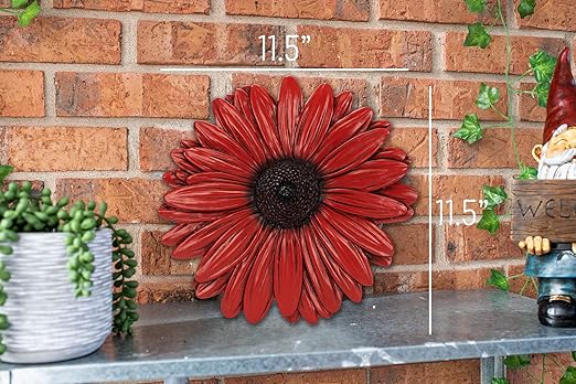 NAT & Jules Gerbera Daisy Flower Shaped Dimensional Indoor Outdoor 12 inch Cast Resin Decorative Garden Stepping Stone, Patio, Walkway Sculpture Yard Art, Red-Ruum Studio Home