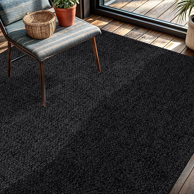 CAMILSON Easy Jute Rug 6x9, Indoor Outdoor Dark Gray Black Farmhouse Area Rugs for Living Room Patio and Kitchen Rug, Solid Boho Woven Design, Easy-Cleaning, Washable Outside Carpet Alfombras (6 x 9)-Ruum Studio Home