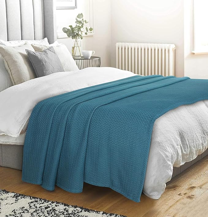 Elvana Home 100% Cotton Bed Blanket, Breathable Bed Blanket King Size, Cotton Thermal Blankets King, Perfect for Layering Any Bed for All Season, Teal Green-Ruum Studio Home