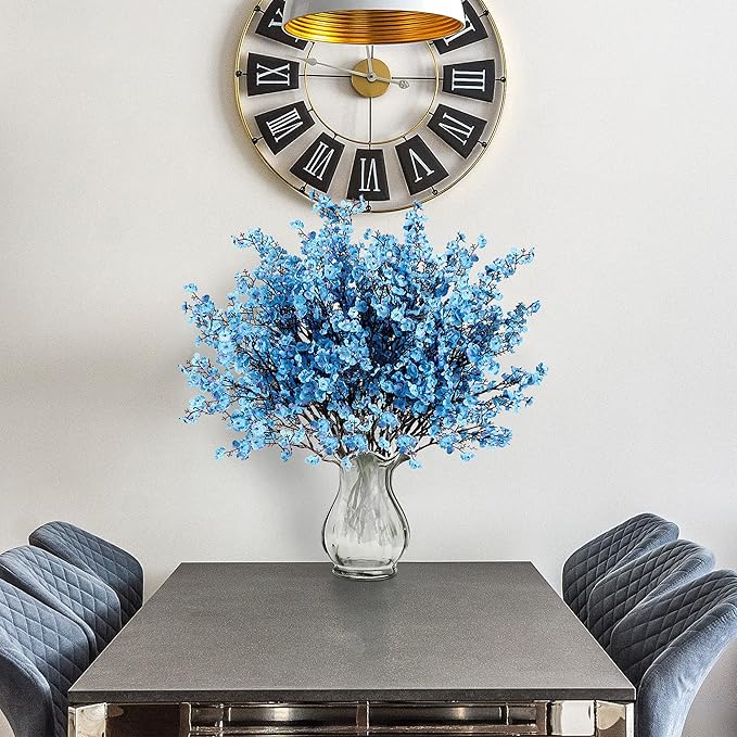 Sggvecsy 6 Pcs Babys Breath Artificial Flowers Gypsophila Bouquets Bulk Real Touch Fake Silk Flowers for Home Wedding DIY Floral Arrangement Kitchen Table Centerpiece Festival Decoration (Blue)-Ruum Studio Home