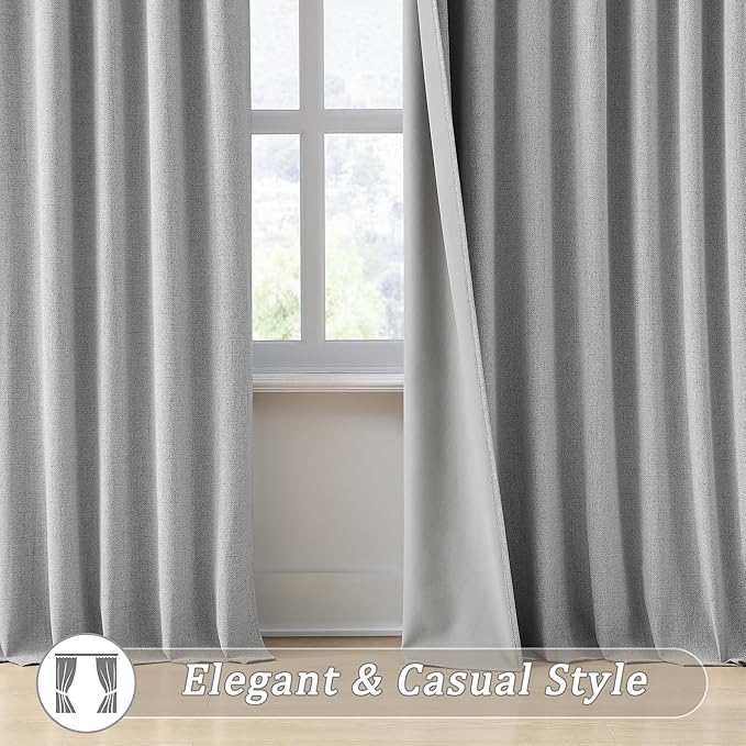 RAIN CITY Grey Blackout Curtains&Drapes 104 Inch Long, Back Tab Pinch Pleated Look Draperies with Hooks Thermal Curtains for High Living Room Sliding Door 50 Wide Set of 2-Ruum Studio Home