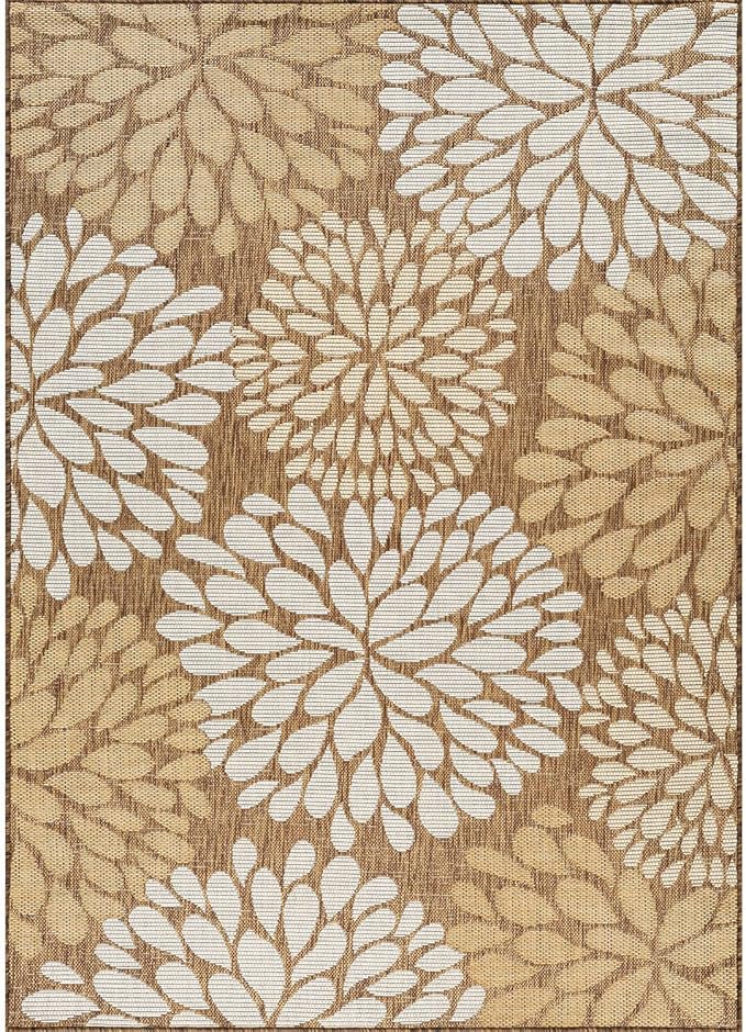 Beverly Rug Outdoor Rug 5x7 Modern Exotic Tropical Leaf Area Rugs for Indoor and Outdoor Patio Deck Porch Garden Water Resistant Washable Outside Carpet (5 x 7 Wooden)-Ruum Studio Home