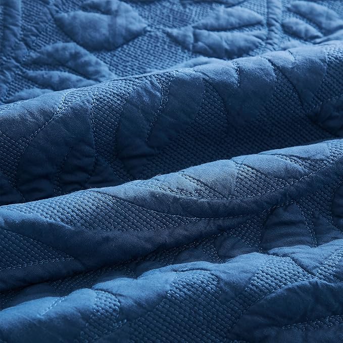 MarCielo 3-Piece 100% Cotton Oversized Bedspread Lightweight Quilt Coverlet Embroidery Farmhouse Bedding Set T0 (Midtone Blue, Oversized Queen (100"x106"))-Ruum Studio Home