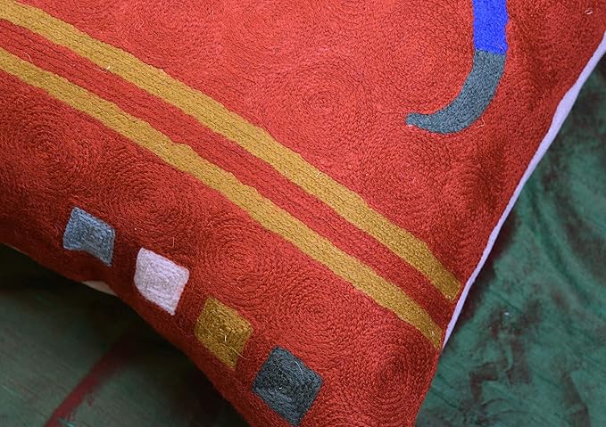 Kandinsky Modern Pillows Cover- Orange | Mid Century Chair Cushions | Abstract Throw Pillows | Contemporary Pillowcase | Modern Couch Pillows | Needlepoint Accent Cushion | Wool Size 18x18-Ruum Studio Home