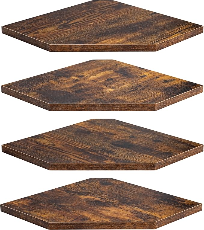Corner Shelf Wall Mount, Floating Corner Shelves, Set of 4 Corner Wall Shelf Organizer, Rustic Wood Wall Storage Display Shelves for Living Room Bedroom Bathroom Kitchen, Rustic Brown-Ruum Studio Home