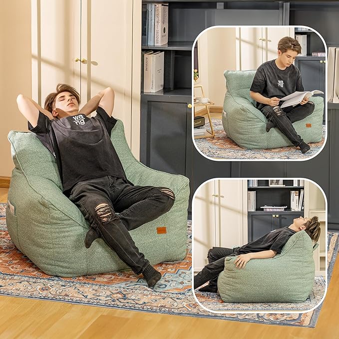 Bean Bag Chair for Adults, Comfy Tufted Bean Bag Chair Sofa with Armrests, Lazy Beanbag Chair with Foam Filler Stuffed Bean Bag Couch Sofa for Reading in Bedroom, Living Room and Dorms-Ruum Studio Home