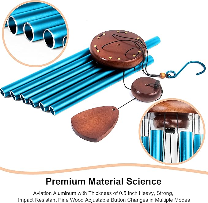 Large Aluminium Wind Chimes 37 Inches to Create a Zen Atmosphere Suitable for Outdoor, Garden, Patio Decoration. Classic Wind Chimes with Wind Catcher Suitable as A Gift for Unisex(Blue)-Ruum Studio Home