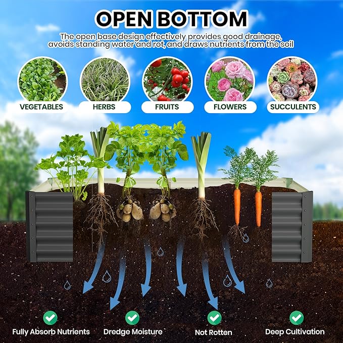 Galvanized Raised Garden Bed Outdoor, 2 Pcs 6x3x1.5FT Outdoor Large Planter Raised Beds Open Base with Safety Edge and Glove for Vegetables Flowers Ground Planter, Dark Grey-Ruum Studio Home