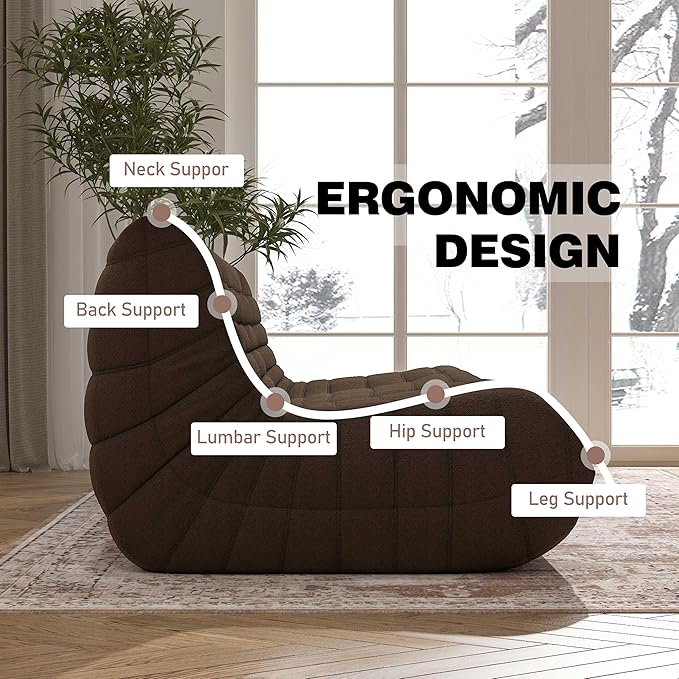 Big Bean Bag Chairs for Adults, 3 Seater Large Bean Bag Chair Sofa, Fireside Chair Lazy Sofa Chair with High Density Comfortable Foam, Modern Bean Bag for Living Room, Bedroom, Office (Coffee)-Ruum Studio Home