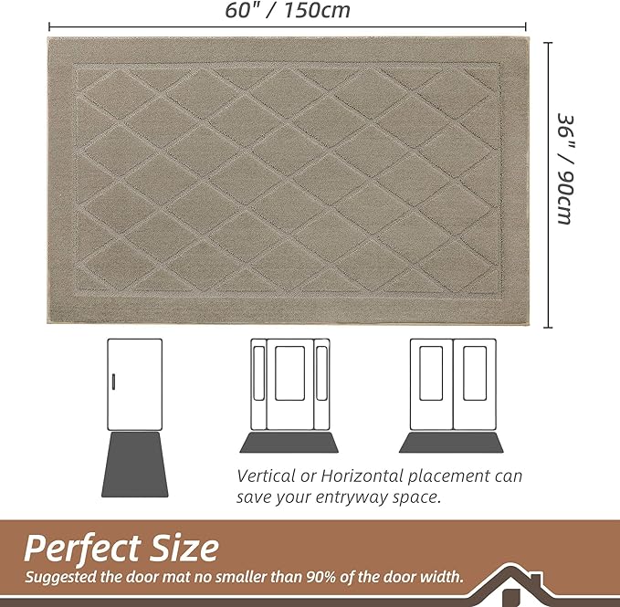 BEQHAUSE Dirt Trapper Door Mat 36" x 60", Doormat Non-Slip Entryway Rugs Washable, Dog Door Mat Stain Resistant and Absorbent Welcome Floor Mat for Front Back Door, Muddy Wet Shoes & Paws, Beige-Ruum Studio Home