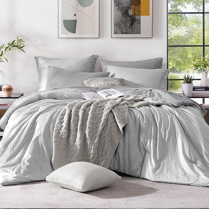 Monbix King Size Comforter Set, Grey Bed Set Reversible, King Size Comforter Set 7 Pieces, Cationic Dyeing Bed in a Bag with Comforter, Sheets, Pillowcases & Shams-Ruum Studio Home