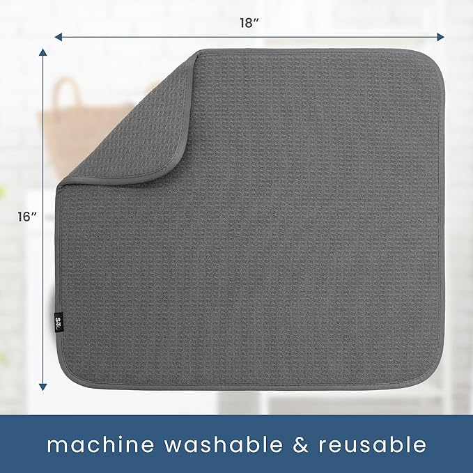 S&T INC. Dish Drying Mat, 16” x 18”, Absorbent Microfiber Kitchen Counter Mat, Dish Drying Pad for Dishes, Utensils, Pots and Pans, Large, Charcoal-Ruum Studio Home