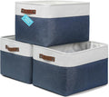 OrganiHaus Extra Large Fabric Storage Bins for Shelves 16x13in, Closet Storage Baskets for Shelf Organizing, Canvas Rectangle Bins for Organization, Linnen Baskets for Organizing - Navy Blue/White-Ruum Studio Home