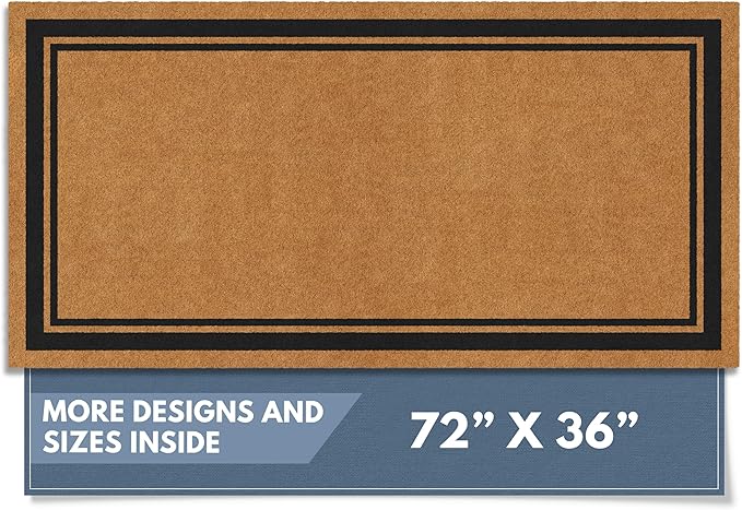 Barnyard Designs Natural Coco Coir Heavy Duty Backing Doormat - Large Cute Non-Slip Front Door Welcome Mat for Outside Entrance or Porch Entry, Brown (36x72, Border)-Ruum Studio Home