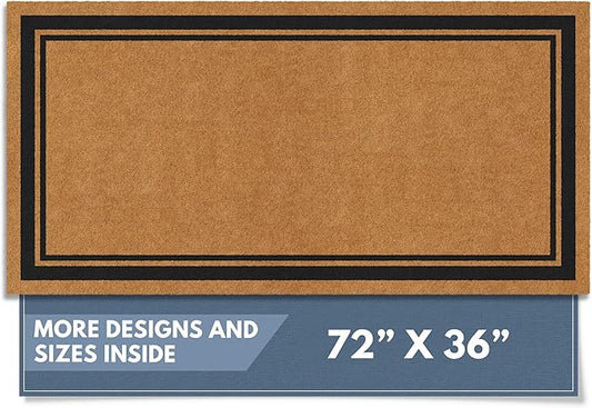 Barnyard Designs Natural Coco Coir Heavy Duty Backing Doormat - Large Cute Non-Slip Front Door Welcome Mat for Outside Entrance or Porch Entry, Brown (36x72, Border)-Ruum Studio Home