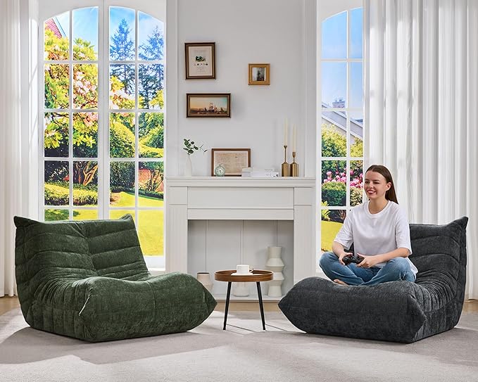 Bean Bag Chairs for Adults Giant Bean Bag Chair Memory Foam BeanBag Chair Big Bean Bag Sofa with Filler Faux Fur Fireside Beanbags Lazy Sofa for Living Room Bedroom Dorm Office (Darkgrey Chenille)-Ruum Studio Home