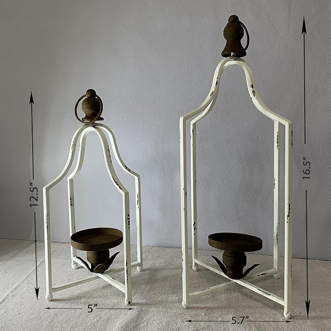 Large Tall Shabby Chic Lanterns Decorative Indoor Outdoor, Outside Gifts Front Porch Patio Vintage Metal Candle Holders, Fireplace Table Floor Farmhouse Rustic Decor Set of 2-Ruum Studio Home