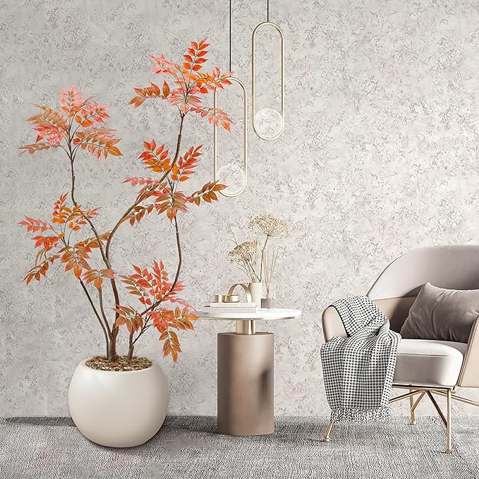 Artificial Mahonia Fortunei Tree 5FT,Tall Fake Plant Artificial Sumac Tree, Faux Plants Indoor Fake Plants Decor with Pots for Home Office Bathroom Bedroom Living Room Decorations Housewarming-Ruum Studio Home