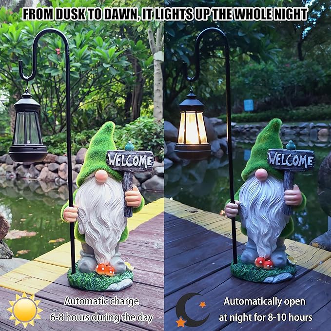 JOYBEE Garden Statues Gnome with Solar Lantern Outdoor Decor-Gnomes Solar Figurines Lights Decorations for Patio Yard Lawn Ornaments-Gifts for Women Mom Grandma-Ruum Studio Home
