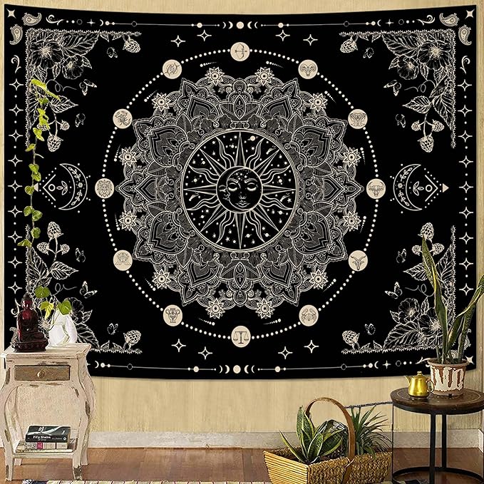 Lunerfex Sun and Moon Mandala Tapestry Boho Tapestry for Bedroom Black and White Tapestries Wall Hanging Living Room Wall Art and Home Decor 60x80-Ruum Studio Home