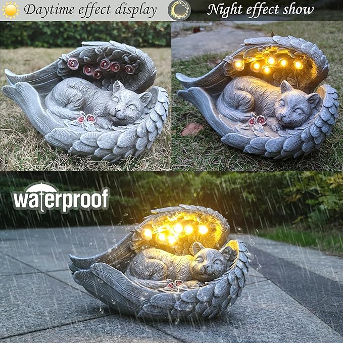 Solar Cat Garden Statues Outdoor Décor-Cat Figurines Solar LED Light Lawn Ornaments - Yard Decorations for Patio, Balcony, Backyard -Unique Birthday House Warming Gifts for Mom-Ruum Studio Home