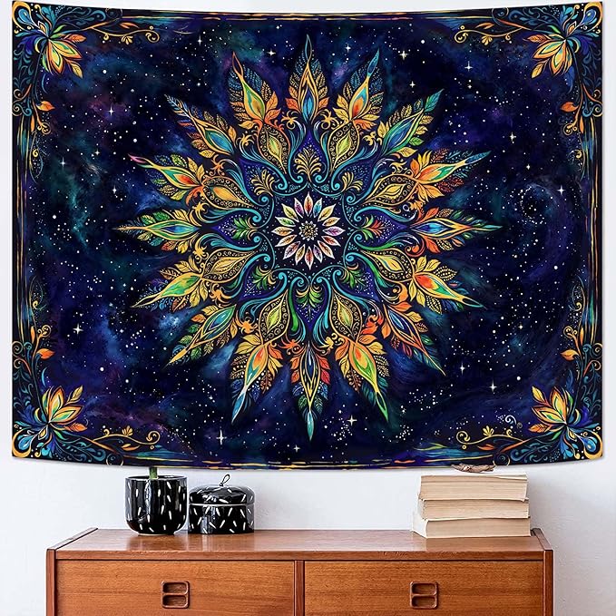 Fowocu Boho Floral Mandala Tapestry for Bedroom Aesthetic Blue Bohemian Colorful Flower Wall Tapestry Purple Hippie Indian Small Tapestries Wall Hanging for Living Room Dorm Decor 60 x 44 Inch-Ruum Studio Home
