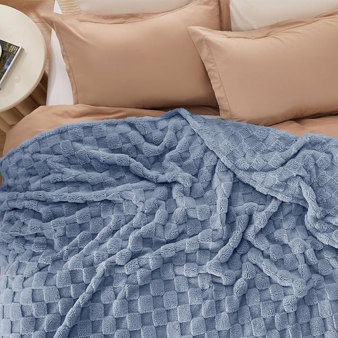 Bedsure GentleSoft Blankets Queen Size for Bed - Super Soft Cozy Blanket for Women Men Girls, Large Fuzzy Fleece Throw for Bedroom Decor, Ashley Blue, 90x90 Inches-Ruum Studio Home