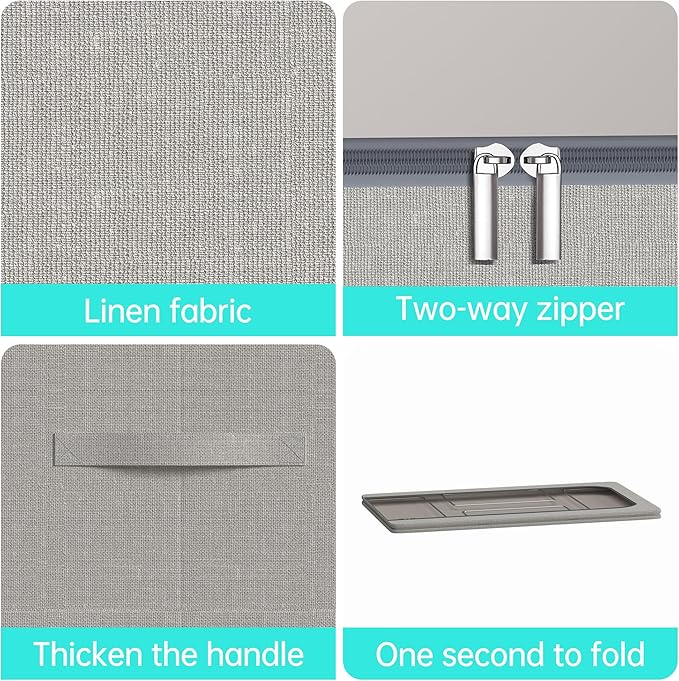 3PCS Under Bed Storage Bins with Metal Frame, Linen Fabric Frame Storage Box Clothes Organizer Bins, Underbed Container with Clear Window (Light Grey, 15.7 x 13 x 6IN)-Ruum Studio Home