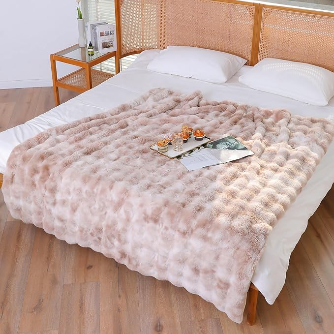 UKELER Camel Large Fluffy Bed Blankets Throws Twin Size, Cozy Shaggy Faux Fur Blanket Soft Plush Thick Throw Blanket for Bed, Couch, Sofa, Office, Camping 60''x80''-Ruum Studio Home