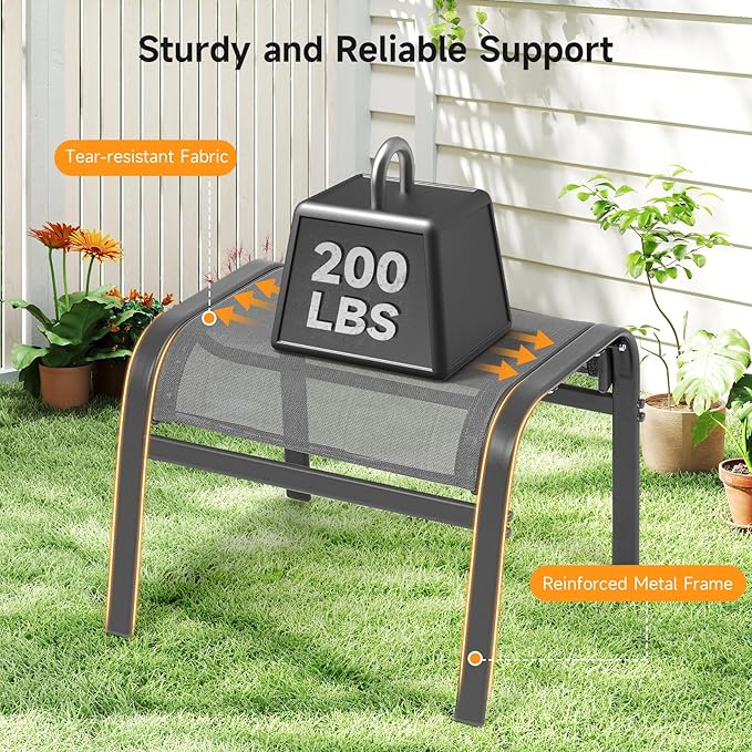 Outdoor Ottoman Set of 2, All Weather Outdoor Foot Stool with Supportive Textliene and Metal Frame, Stackable Oversized Outdoor Foot Rest for Furniture Patio Garden Pool, Grey-Ruum Studio Home