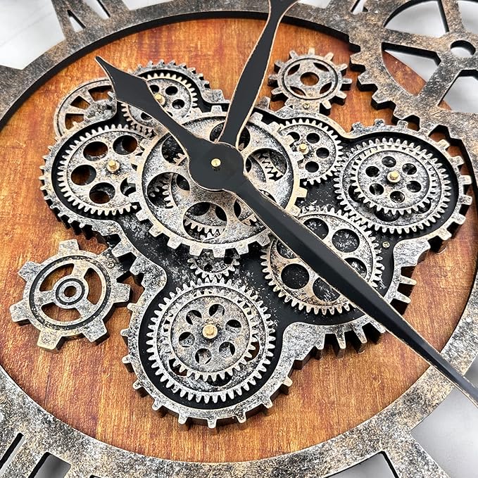 The B-Style 36" Large Moving Gear Wall Clock Oversized Vintage Farmhouse Wall Clocks for Living Room Decor Rustic Industrial Wood Clock (Brwon with Bronze Gears)-Ruum Studio Home