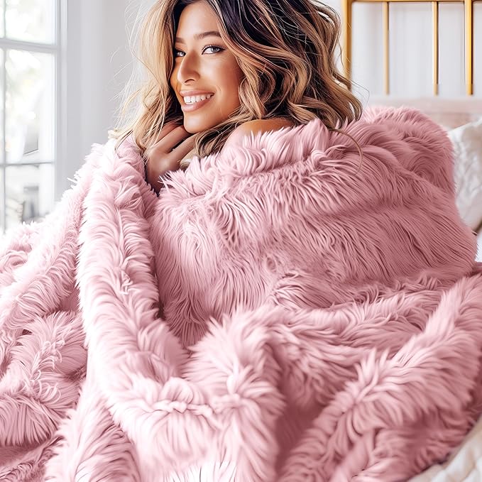 Bedsure GentleSoft Fluffy Pink Blankets Queen Size for Bed, Thick Sherpa Faux Fur Fleece Fuzzy Plush Winter Warm Heavy Soft Full Queen Blankets, Bedroom Decor Pink Gifts Cozy Gifts for Women, 90x90-Ruum Studio Home