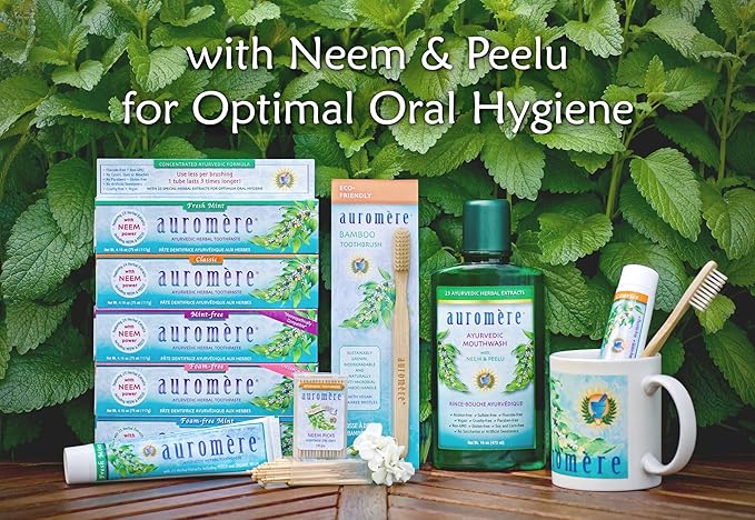 Auromere Ayurvedic Herbal Toothpaste, Mint Free - Vegan, Natural, Non GMO, Fluoride Free, Gluten Free, with Neem & Peelu (4.16 oz), 2 Pack-Ruum Studio Home